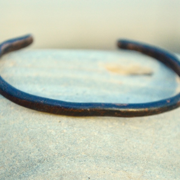 Copper Patina Cuff Bracelet Solid Pure Bracelet Handmade Rustic - Picture 3 of 4